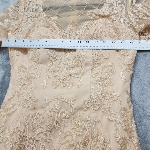 Formal Dress Jacket Set Size 8 Champagne Gold Beaded Lace Chiffon Sheath Party - Picture 11 of 14